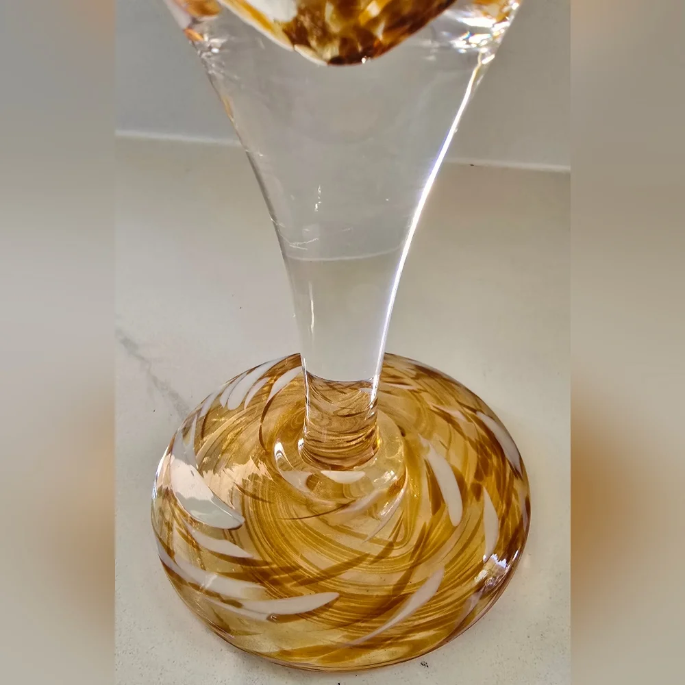 Vtg Julia Knight Confetti Collection Hand Blown Italy Martini Glasses Signed 2
